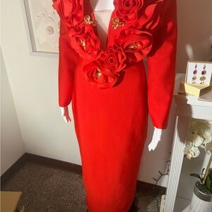 Elegant Red Floral Dress and earrings